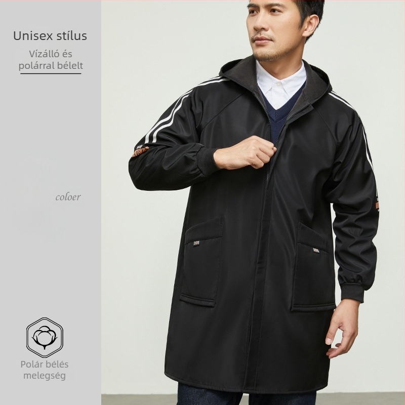 Őszi–téli hosszú ujjú vízálló munkaruha kabát fleece béléssel, uniszex, gyári munka és porvédelem céljára.