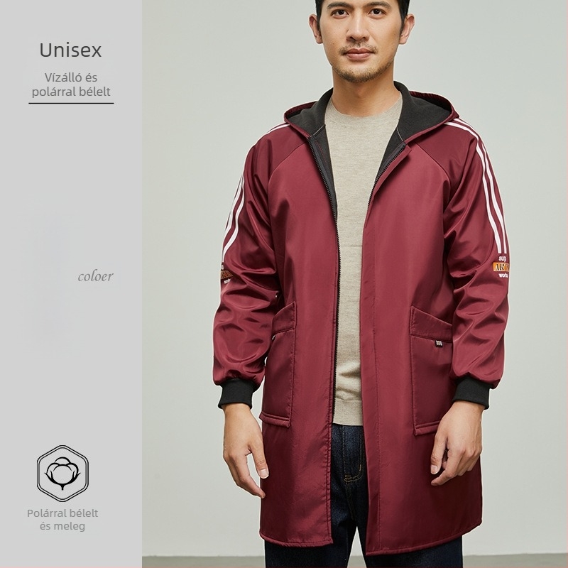 Őszi–téli hosszú ujjú vízálló munkaruha kabát fleece béléssel, uniszex, gyári munka és porvédelem céljára.