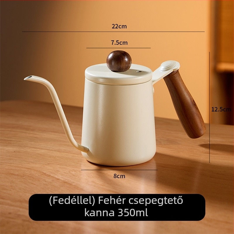 350 ml diófa fogantyújú pour-over kanna, 304 rozsdamentes acélból, mérőskálával, hosszú kifolyócsővel
