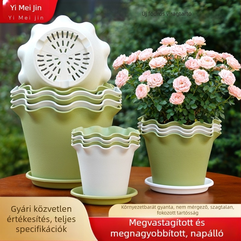 Gyantából készült virágtartó hullámos élű, vastagított műanyagból, beltéri erkélyre, elegáns dizájn, liláknak