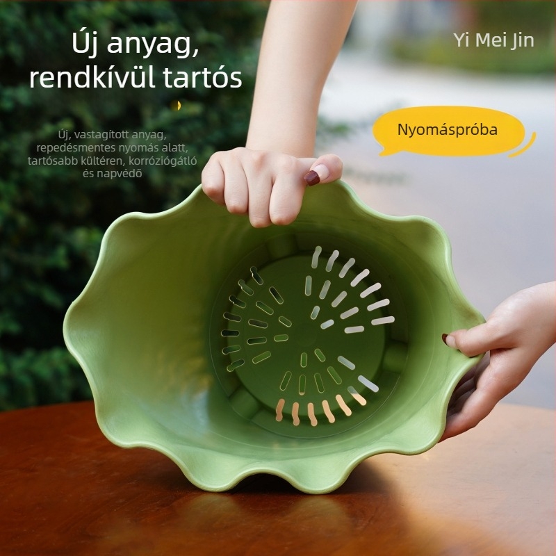 Gyantából készült virágtartó hullámos élű, vastagított műanyagból, beltéri erkélyre, elegáns dizájn, liláknak