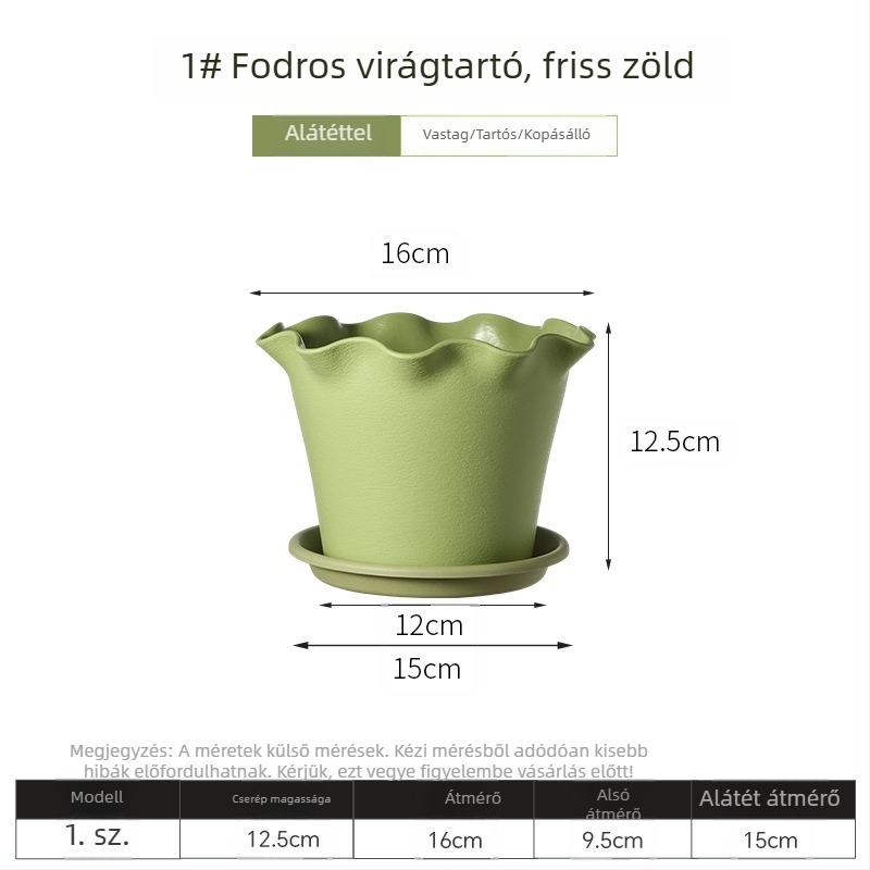 Gyantából készült virágtartó hullámos élű, vastagított műanyagból, beltéri erkélyre, elegáns dizájn, liláknak