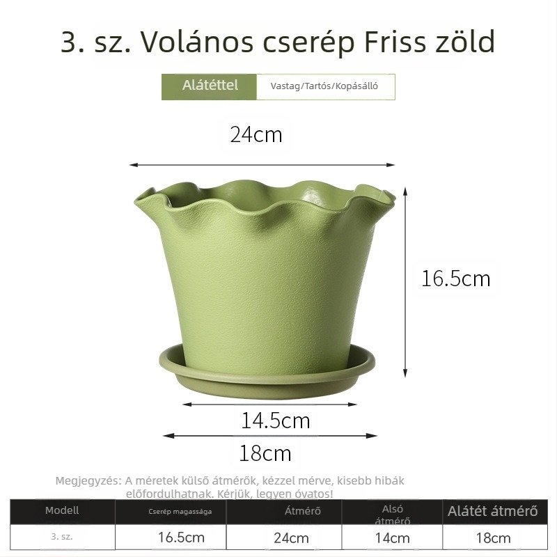 Gyantából készült virágtartó hullámos élű, vastagított műanyagból, beltéri erkélyre, elegáns dizájn, liláknak