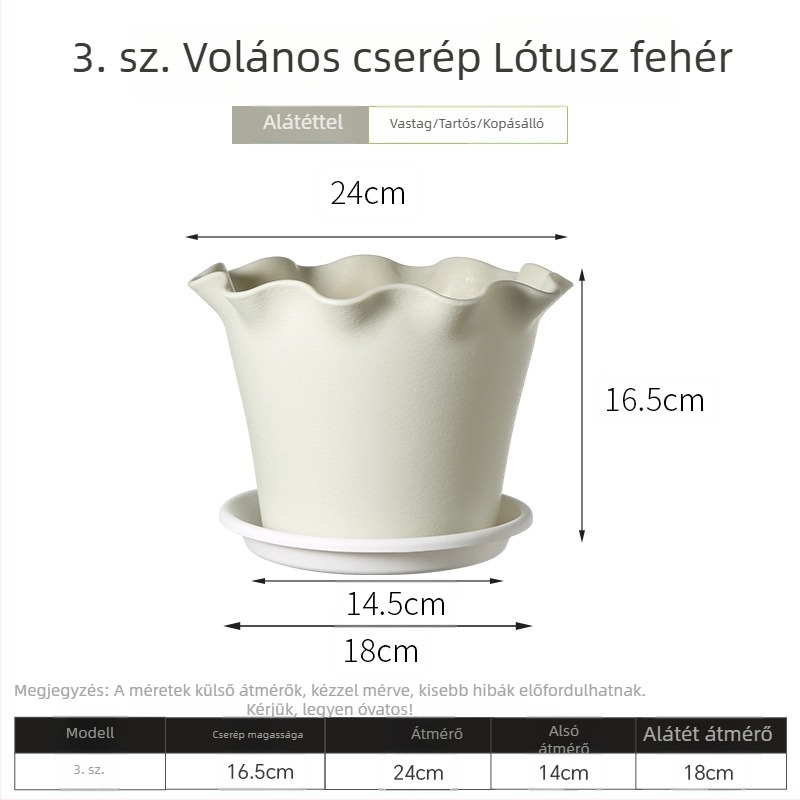 Gyantából készült virágtartó hullámos élű, vastagított műanyagból, beltéri erkélyre, elegáns dizájn, liláknak