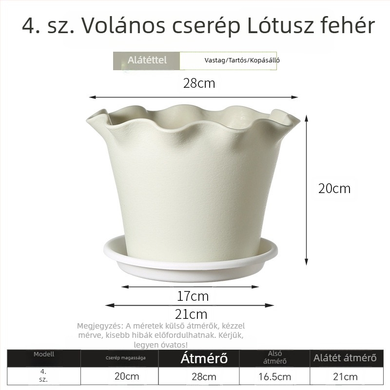 Gyantából készült virágtartó hullámos élű, vastagított műanyagból, beltéri erkélyre, elegáns dizájn, liláknak