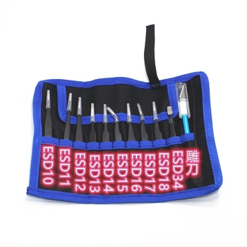Rozsdamentes acélból készült antistatikus csipeszek vászon tokban — magas rugalmasságú szempilla eszközök kör végűek