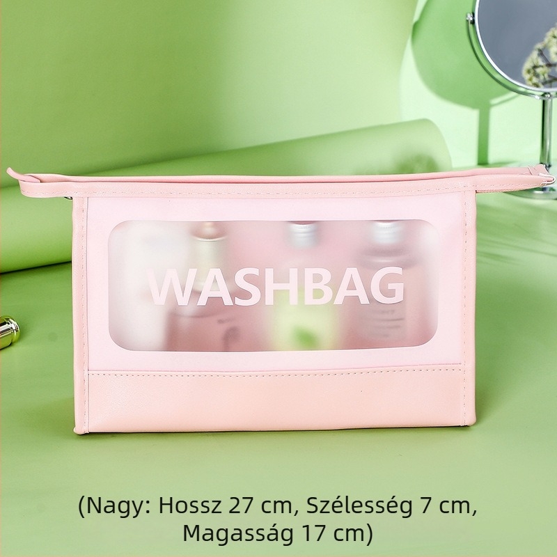Átlátszó matt PU sminktáska, nagy kapacitású, vízálló, hordozható kozmetikai tároló logónyomtatással