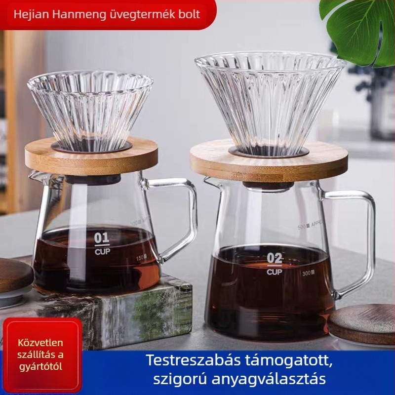 Otthoni használatra tervezett pour-over kávéfőző boroszilikát üvegből, vastított kivitel