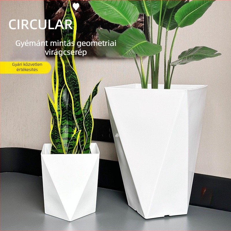 Gyémánt-geometriai formájú műgyanta növénytartó – extra-nagy méret, padlóra álló, nappaliba vagy irodába, minimalist stílus
