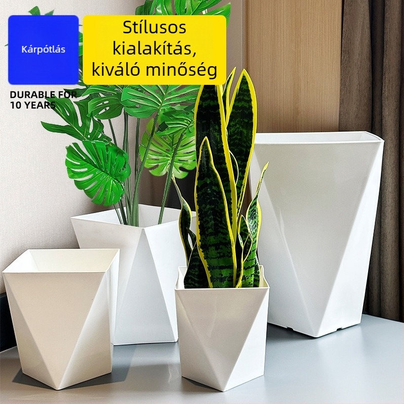 Gyémánt-geometriai formájú műgyanta növénytartó – extra-nagy méret, padlóra álló, nappaliba vagy irodába, minimalist stílus