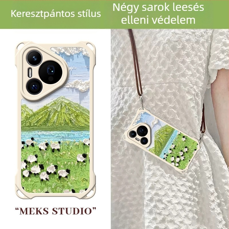 Huawei Pura70 Pro, P70 Ultra és P60 Pro kompatibilis szilikon tok olajfestmény dizájnnal – Lila virág a felhők felett