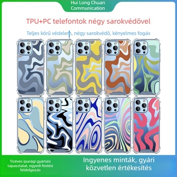 Átlátszó TPU+PC ütésálló tok Apple iPhone 17 Pro Max számára, színes hullám mintával