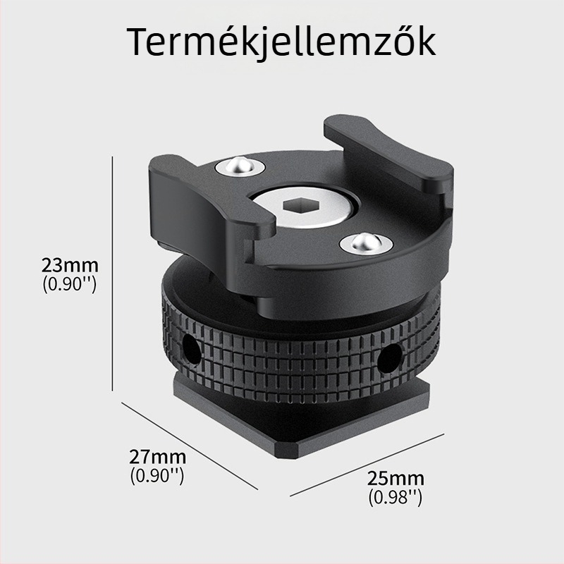 360° csillapított forgó mikrofon hideg cipő adapter – alumínium ötvözet, 1/4" menet
