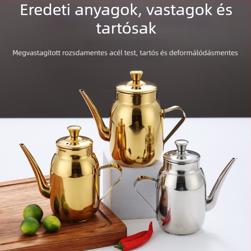 304 rozsdamentes acélból készült mini olajtartó arany vékony szájjal, szivárgásmentes