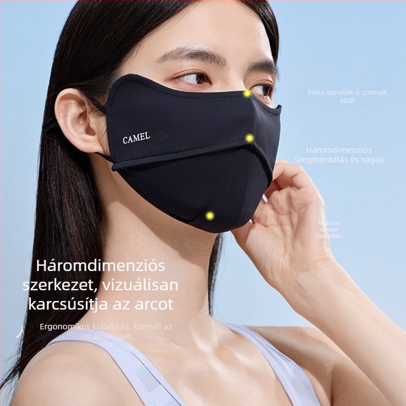 3D-s alakú UV-védelmi maszk hűs Ice Silk anyaggal, fekete, uniszex túrázáshoz és szabadtéri használathoz