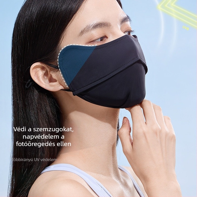 3D-s alakú UV-védelmi maszk hűs Ice Silk anyaggal, fekete, uniszex túrázáshoz és szabadtéri használathoz