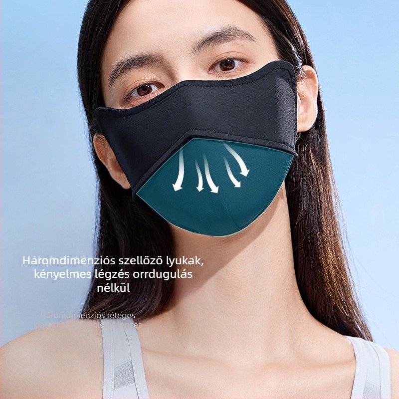 3D-s alakú UV-védelmi maszk hűs Ice Silk anyaggal, fekete, uniszex túrázáshoz és szabadtéri használathoz