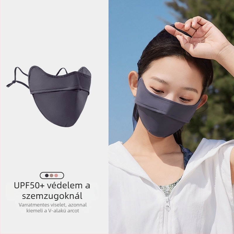 3D-s alakú UV-védelmi maszk hűs Ice Silk anyaggal, fekete, uniszex túrázáshoz és szabadtéri használathoz