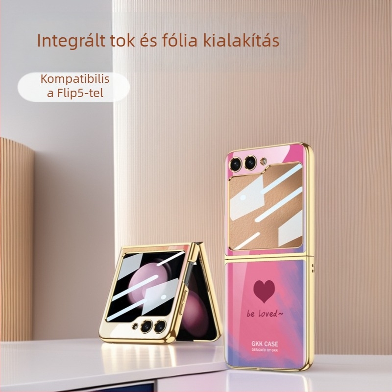 Samsung Galaxy Z Flip5 hátsófedél festett szív mintázattal — divat, könnyű luxus, uniszex, integrált burkolat és képernyővédő