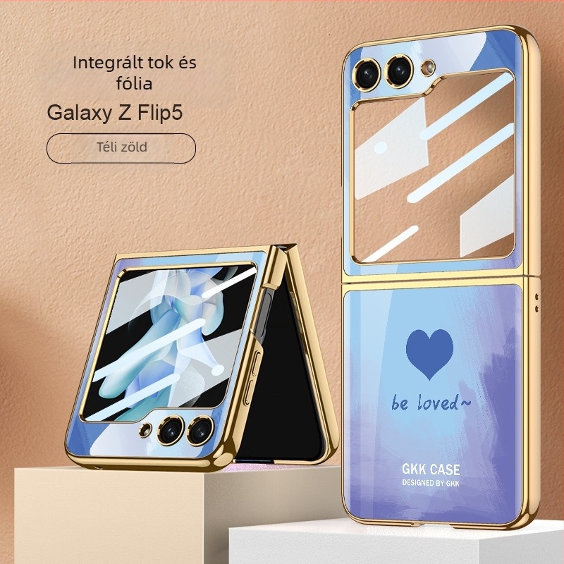 Samsung Galaxy Z Flip5 hátsófedél festett szív mintázattal — divat, könnyű luxus, uniszex, integrált burkolat és képernyővédő