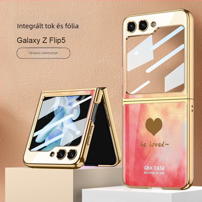 Samsung Galaxy Z Flip5 hátsófedél festett szív mintázattal — divat, könnyű luxus, uniszex, integrált burkolat és képernyővédő