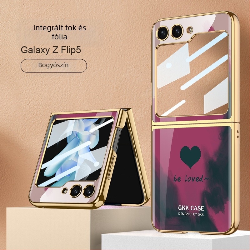 Samsung Galaxy Z Flip5 hátsófedél festett szív mintázattal — divat, könnyű luxus, uniszex, integrált burkolat és képernyővédő