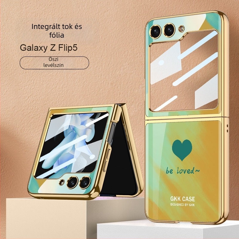 Samsung Galaxy Z Flip5 hátsófedél festett szív mintázattal — divat, könnyű luxus, uniszex, integrált burkolat és képernyővédő