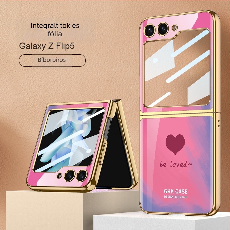 Samsung Galaxy Z Flip5 hátsófedél festett szív mintázattal — divat, könnyű luxus, uniszex, integrált burkolat és képernyővédő