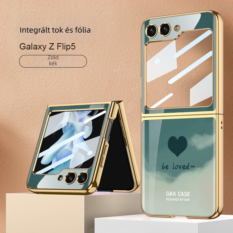 Samsung Galaxy Z Flip5 hátsófedél festett szív mintázattal — divat, könnyű luxus, uniszex, integrált burkolat és képernyővédő