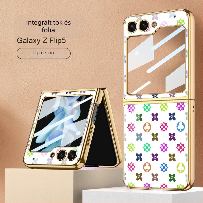 Samsung Galaxy Z Flip5 hátsófedél festett szív mintázattal — divat, könnyű luxus, uniszex, integrált burkolat és képernyővédő