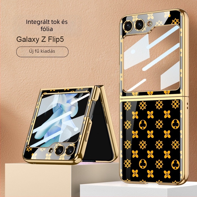 Samsung Galaxy Z Flip5 hátsófedél festett szív mintázattal — divat, könnyű luxus, uniszex, integrált burkolat és képernyővédő