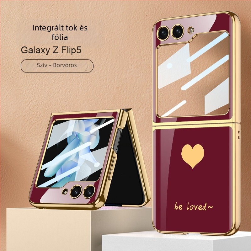Samsung Galaxy Z Flip5 hátsófedél festett szív mintázattal — divat, könnyű luxus, uniszex, integrált burkolat és képernyővédő