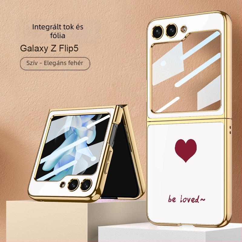 Samsung Galaxy Z Flip5 hátsófedél festett szív mintázattal — divat, könnyű luxus, uniszex, integrált burkolat és képernyővédő