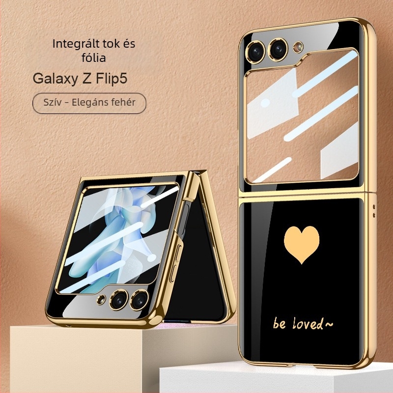 Samsung Galaxy Z Flip5 hátsófedél festett szív mintázattal — divat, könnyű luxus, uniszex, integrált burkolat és képernyővédő