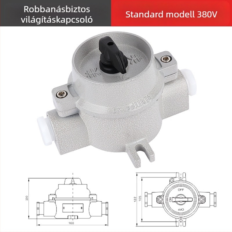 Robbanásbiztos falkapcsoló, 220V/380V, felületre szerelt, forgó biztoságkapcsoló, ipari vízálló
