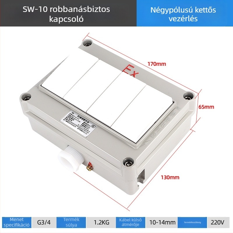 Robbanásbiztos falkapcsoló, 220V/380V, felületre szerelt, forgó biztoságkapcsoló, ipari vízálló
