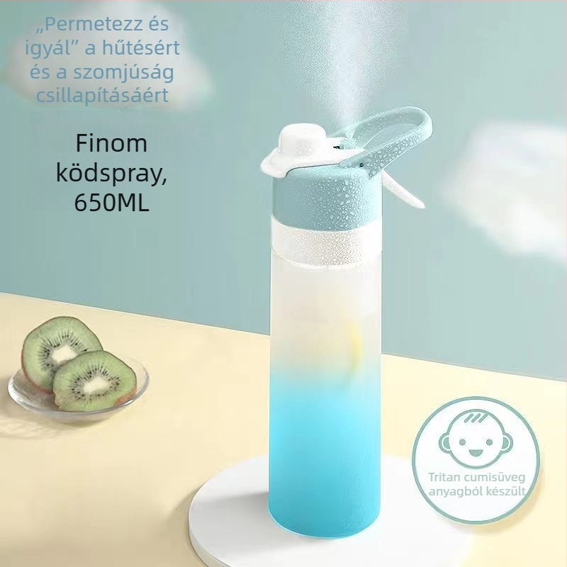 Női permetező vízpalack, hordozható Tritan sportpalack, multifunkcionális edzéshez és nyárra.