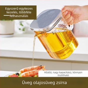 Nagy kapacitású olajtartó üveg fogantyúval, hőálló, négyszögletes mérőedény fedővel, olajhoz és teához.