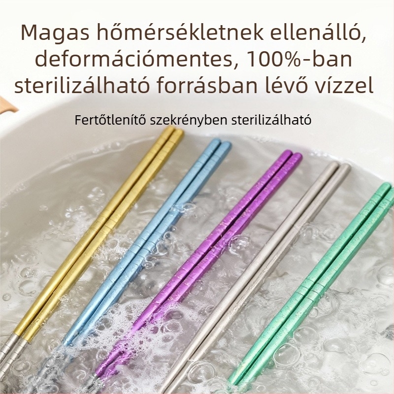 Élelmiszer-minőségű tiszta titán evőpálcikák, otthoni használatra, jégkristály mintázat, csúszásmentes, hőálló, piknikhez, dobozban