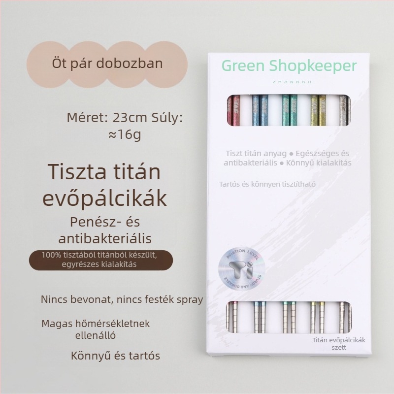 Élelmiszer-minőségű tiszta titán evőpálcikák, otthoni használatra, jégkristály mintázat, csúszásmentes, hőálló, piknikhez, dobozban