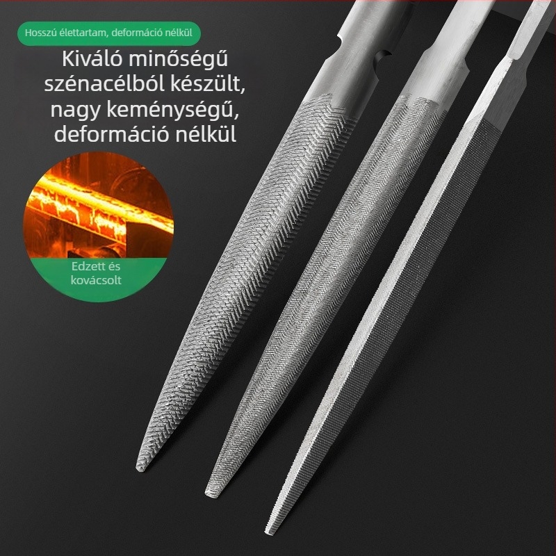 Nagy reszelő készlet: háromszög reszelő, félkörös reszelő, sík reszelő formázáshoz és durva reszelő fémmunkához és ékszerkészítéshez.