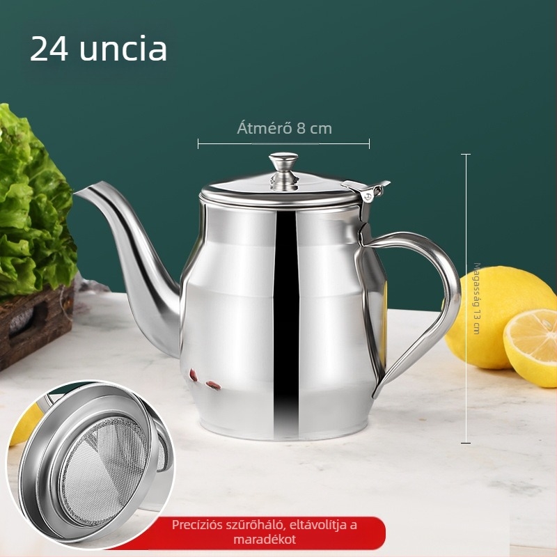 Inox acélból készült olajtartó kanna, élelmiszer-minőségű szűrővel és vastított szűrőhálóval, otthoni konyhához