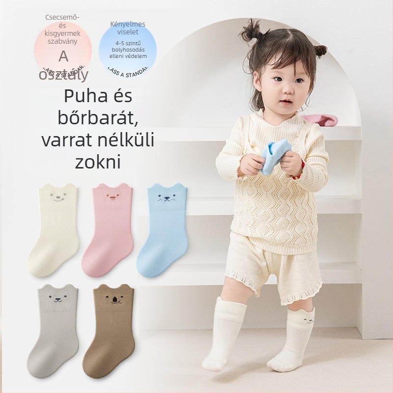 Tavaszi újszülött zokni, pamut, középmagasságú, varrat nélküli, uniszex