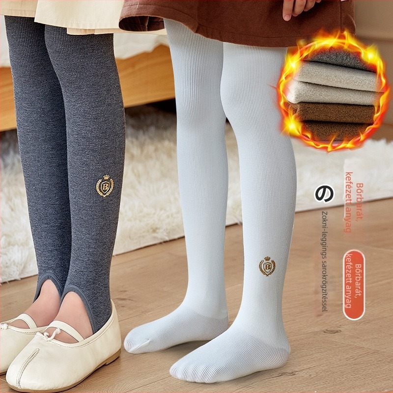Fehér pamut leggings lányoknak fleece béléssel, őszi–téli viselet, pöttyös mintával
