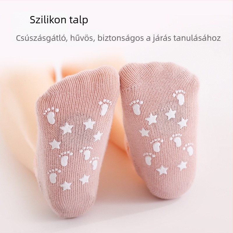 Nyári vékony zokni babáknak – csúszásmentes, lélegző pamutból, lányoknak, karikatúra mintával, 1–3 évesek