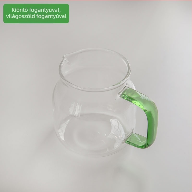 Hőálló boroszilikát üvegből készült kávés kanna, színes fogantyúval