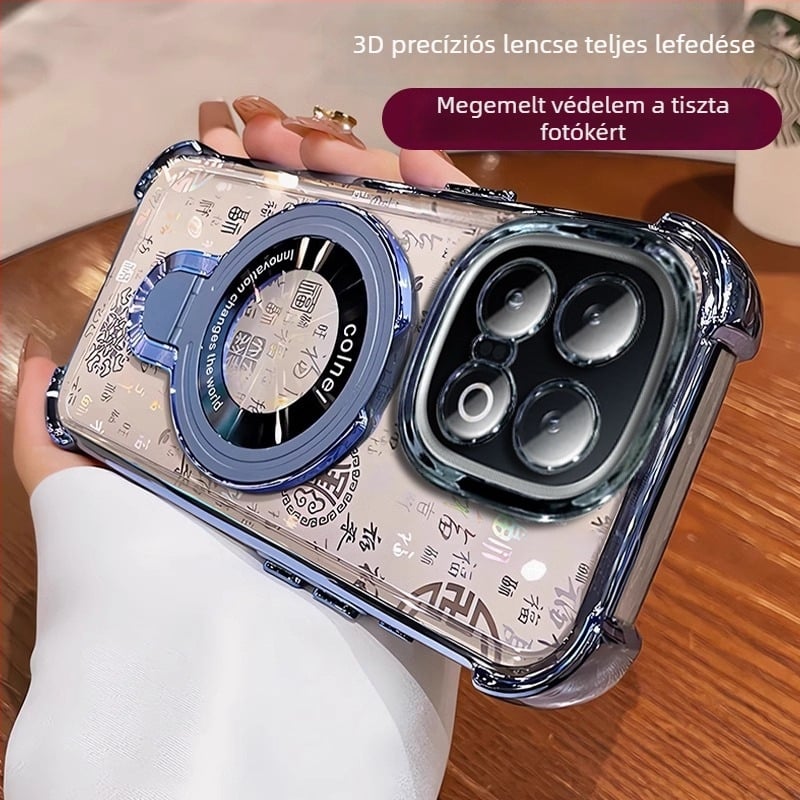 Szilikon tok iQOO Z10 Turbohoz mágneses állvánnyal, teljes védelem és Neo10 lencse légzsákkal, puha