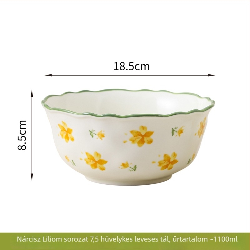 Porcelán Narcissus Lily glazúrozott étkészlet, vidéki stílus – rizstál, leveses tál, tányér