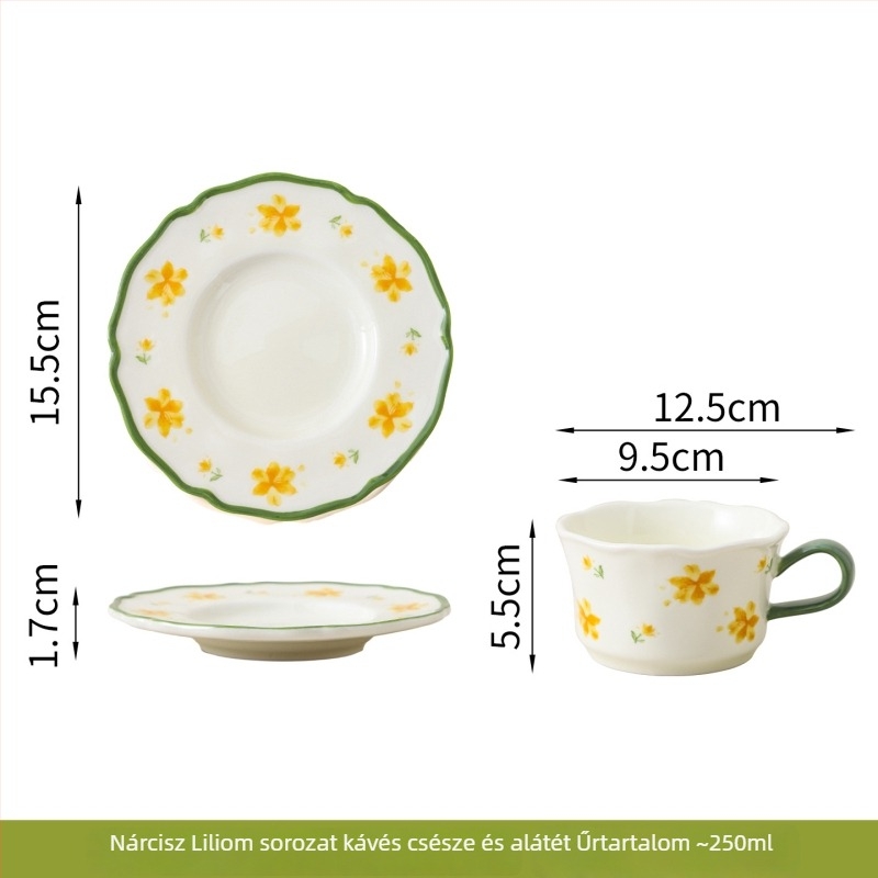 Porcelán Narcissus Lily glazúrozott étkészlet, vidéki stílus – rizstál, leveses tál, tányér