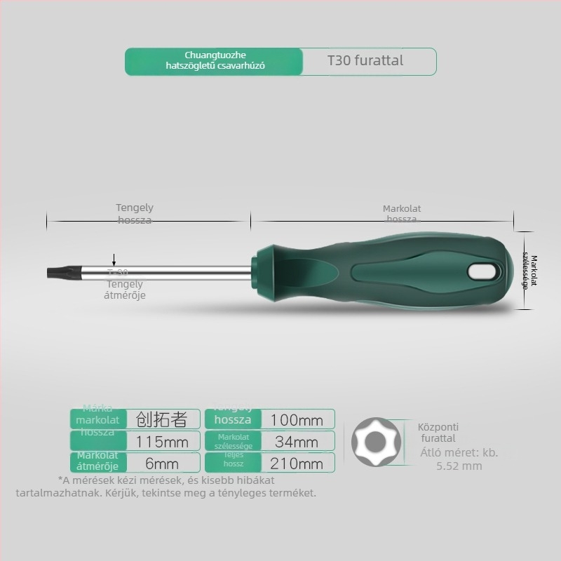 40 cm hosszabbító Torx csavarbehajtó készlet, méretek T5-T30, lyukas és lyuk nélküli kivitel
